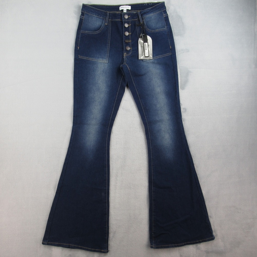Kendall & Kylie Kouture Mid-Rise Flare Leg Jeans Dark Wash Button Fly 9/10‎ NEW